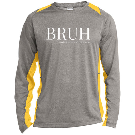 BRUH Unisex Colorblock Performance Long Sleeve T-Shirt - Heather Grey/Gold