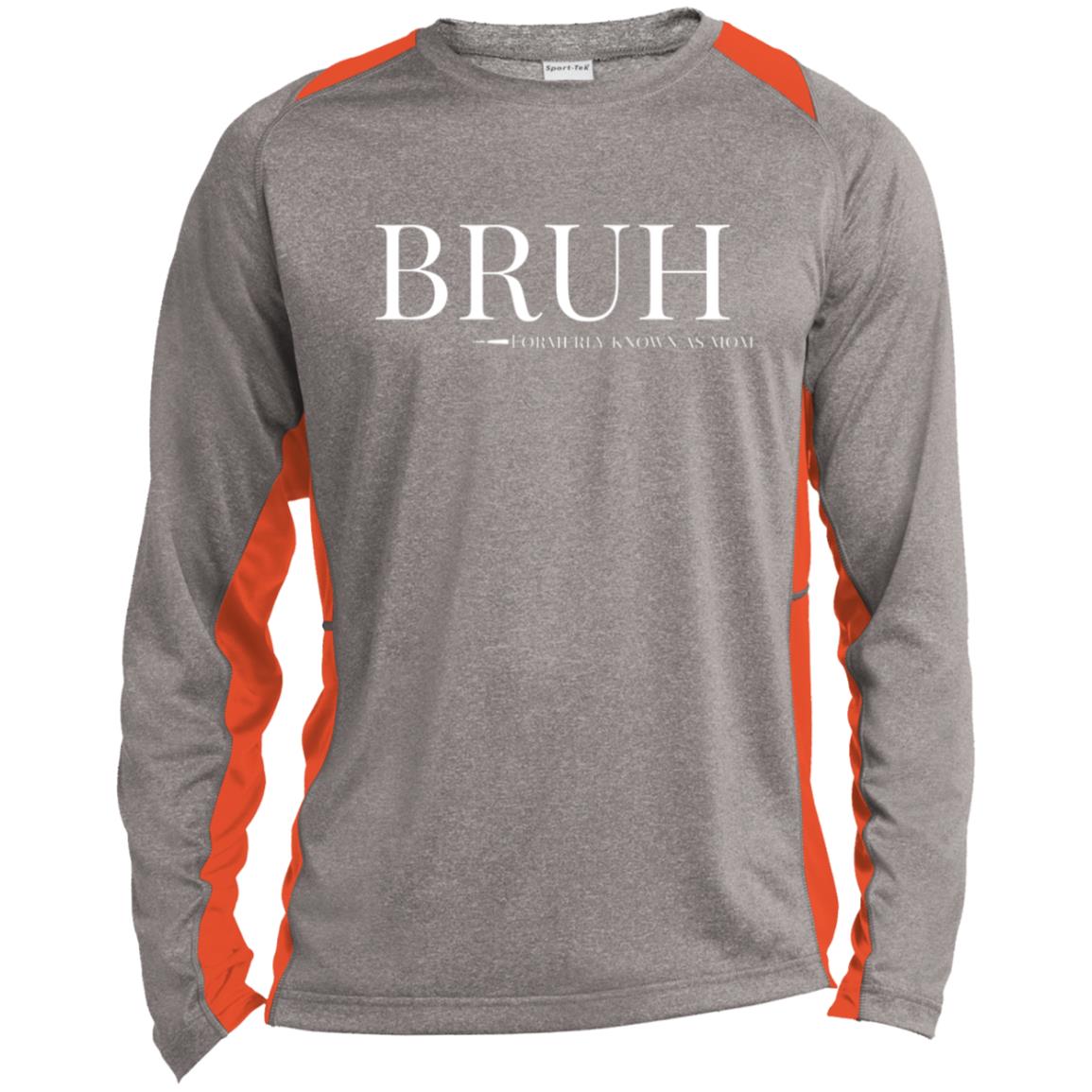 BRUH Unisex Colorblock Performance Long Sleeve T-Shirt - Heather Grey/Orange