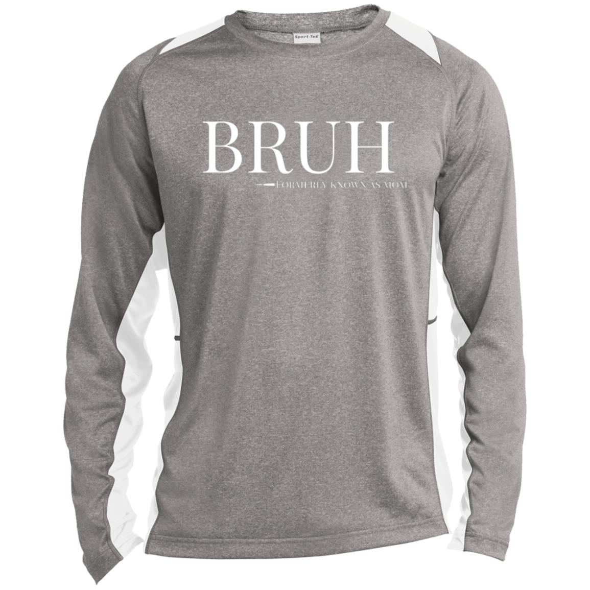 BRUH Unisex Colorblock Performance Long Sleeve T-Shirt - Heather Grey/White