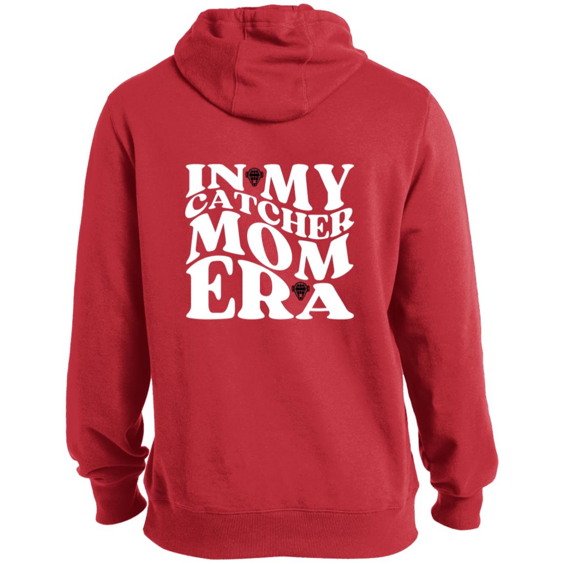 In My Catcher Mom Era Pullover Hoodie red back