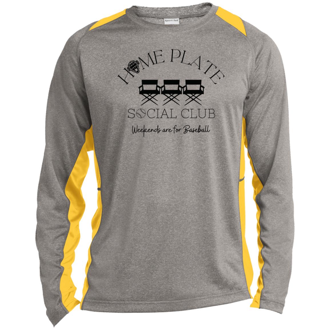 Home Plate Social Club (Baseball) Unisex Colorblock Performance Long Sleeve T-Shirt - Heather Grey/Gold