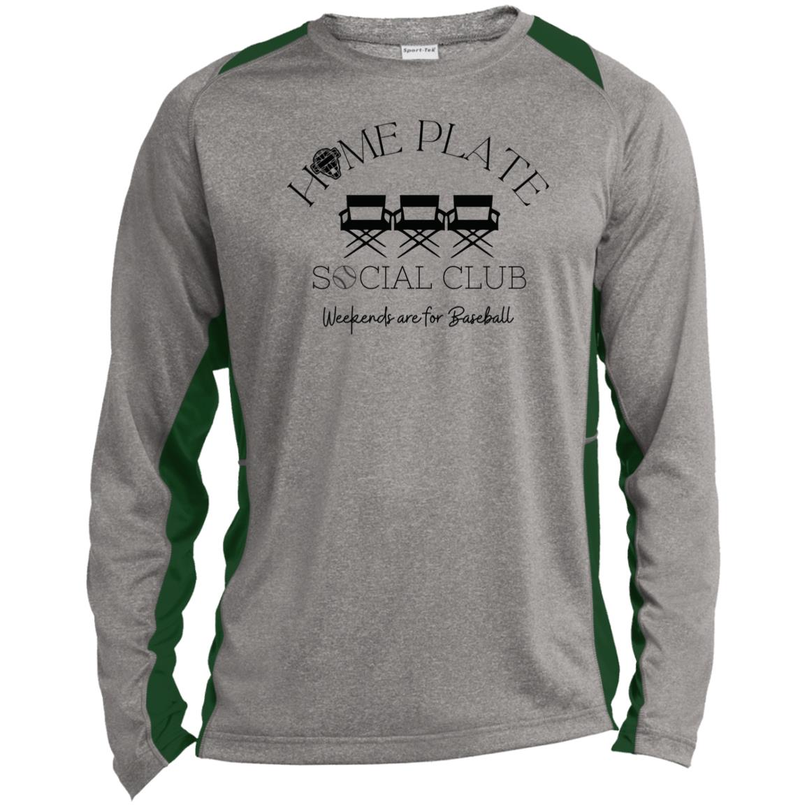 Home Plate Social Club (Baseball) Unisex Colorblock Performance Long Sleeve T-Shirt - Heather Grey/Green