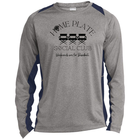 Home Plate Social Club (Baseball) Unisex Colorblock Performance Long Sleeve T-Shirt - Heather Grey/Navy