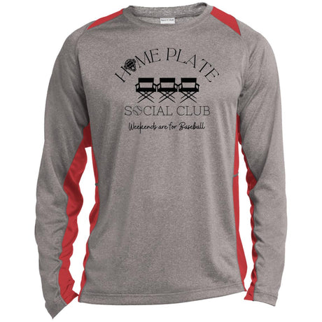 Home Plate Social Club (Baseball) Unisex Colorblock Performance Long Sleeve T-Shirt - Heather Grey/Red