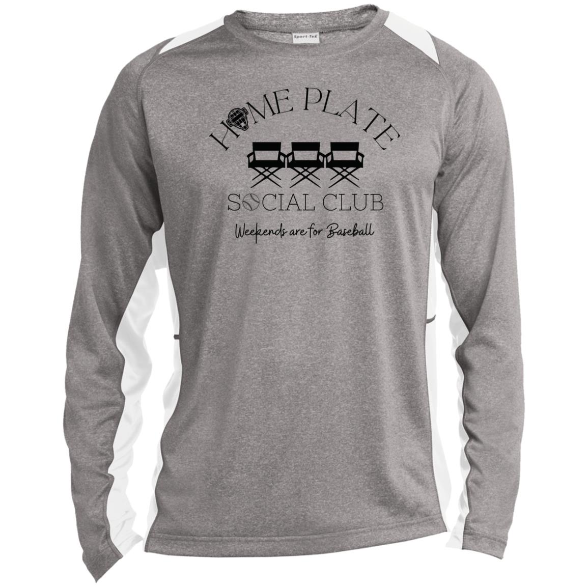 Home Plate Social Club (Baseball) Unisex Colorblock Performance Long Sleeve T-Shirt - Heather Grey/White