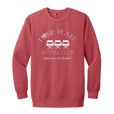 Home Plate Social Club (Baseball) Unisex Crewneck Sweatshirt - Crimson