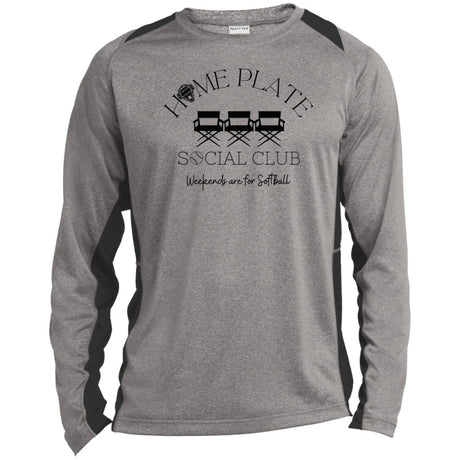 Home Plate Social Club (Softball) Unisex Colorblock Performance Long Sleeve T-Shirt - Heather Grey/Black