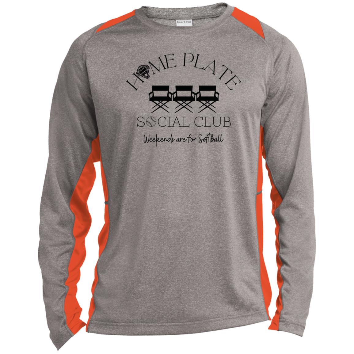 Home Plate Social Club (Softball) Unisex Colorblock Performance Long Sleeve T-Shirt - Heather Grey/Orange