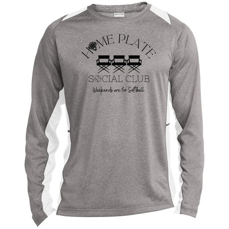 Home Plate Social Club (Softball) Unisex Colorblock Performance Long Sleeve T-Shirt - Heather Grey/White