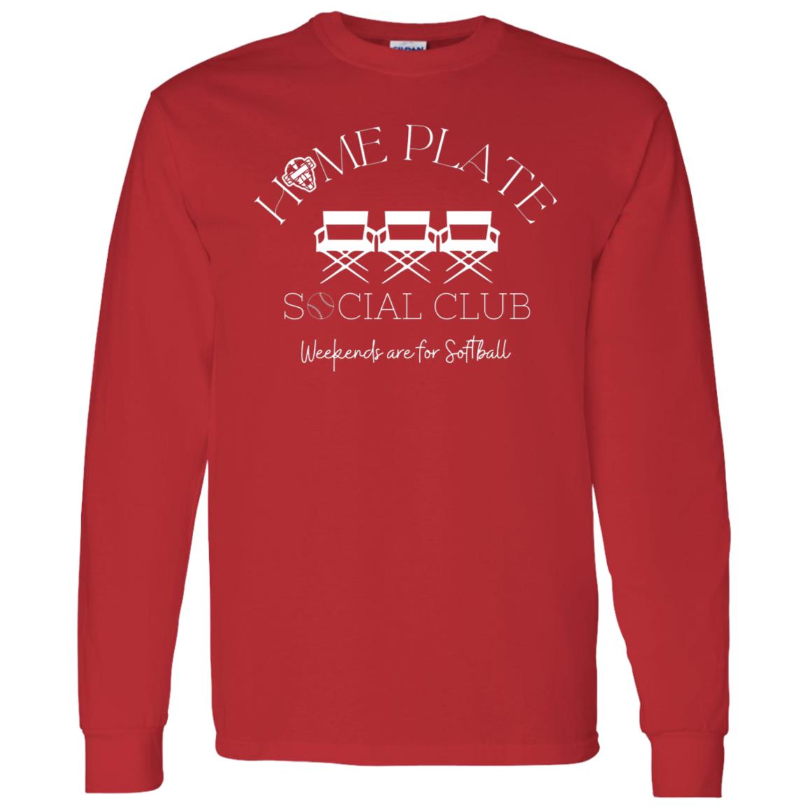 Home Plate Social Club (Softball) Unisex Long Sleeve T-Shirt - Red