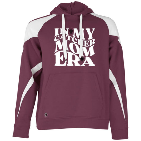 In My Catcher Mom Era Unisex Colorblock Fleece Hoodie - Maroon/White