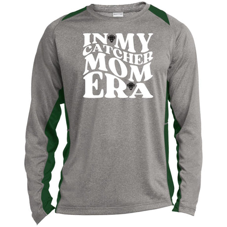 In My Catcher Mom Era Unisex Colorblock Performance Long Sleeve T-Shirt - Vintage Heather/Green