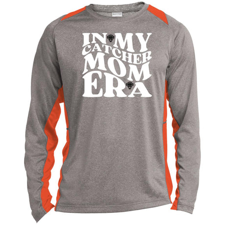 In My Catcher Mom Era Unisex Colorblock Performance Long Sleeve T-Shirt - Vintage Heather/Orange