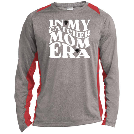 In My Catcher Mom Era Unisex Colorblock Performance Long Sleeve T-Shirt - Vintage Heather/Red