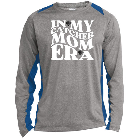 In My Catcher Mom Era Unisex Colorblock Performance Long Sleeve T-Shirt - Vintage Heather/Royal