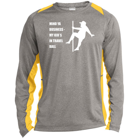 Mind Ya Business Unisex Colorblock Performance Long Sleeve T-Shirt - Heather Grey/Gold