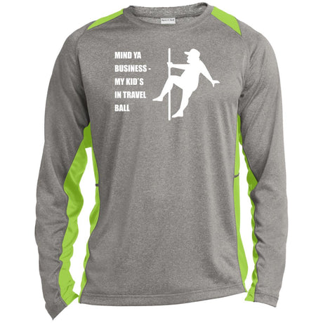 Mind Ya Business Unisex Colorblock Performance Long Sleeve T-Shirt - Heather Grey/Lime Shock