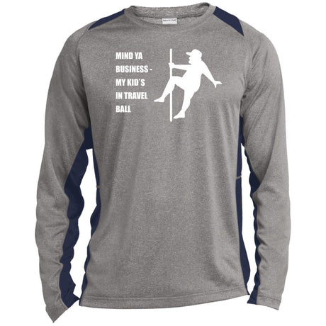 Mind Ya Business Unisex Colorblock Performance Long Sleeve T-Shirt - Heather Grey/Navy