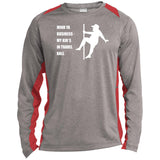 Mind Ya Business Unisex Colorblock Performance Long Sleeve T-Shirt - Heather Grey/Red