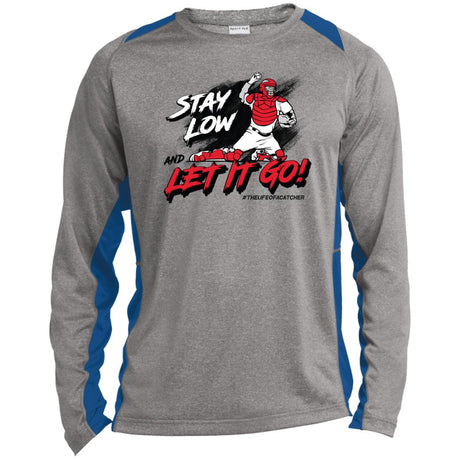 Stay Low & Let It Go Unisex Colorblock Performance Long Sleeve T-Shirt - Heather/Royal