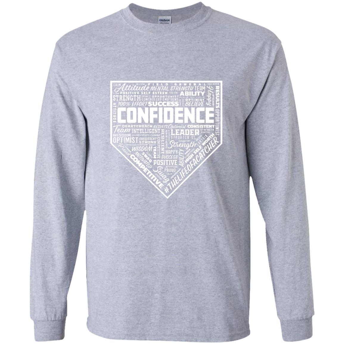 The Catching Guy Catcher Confidence Youth Long Sleeve Tee in grey