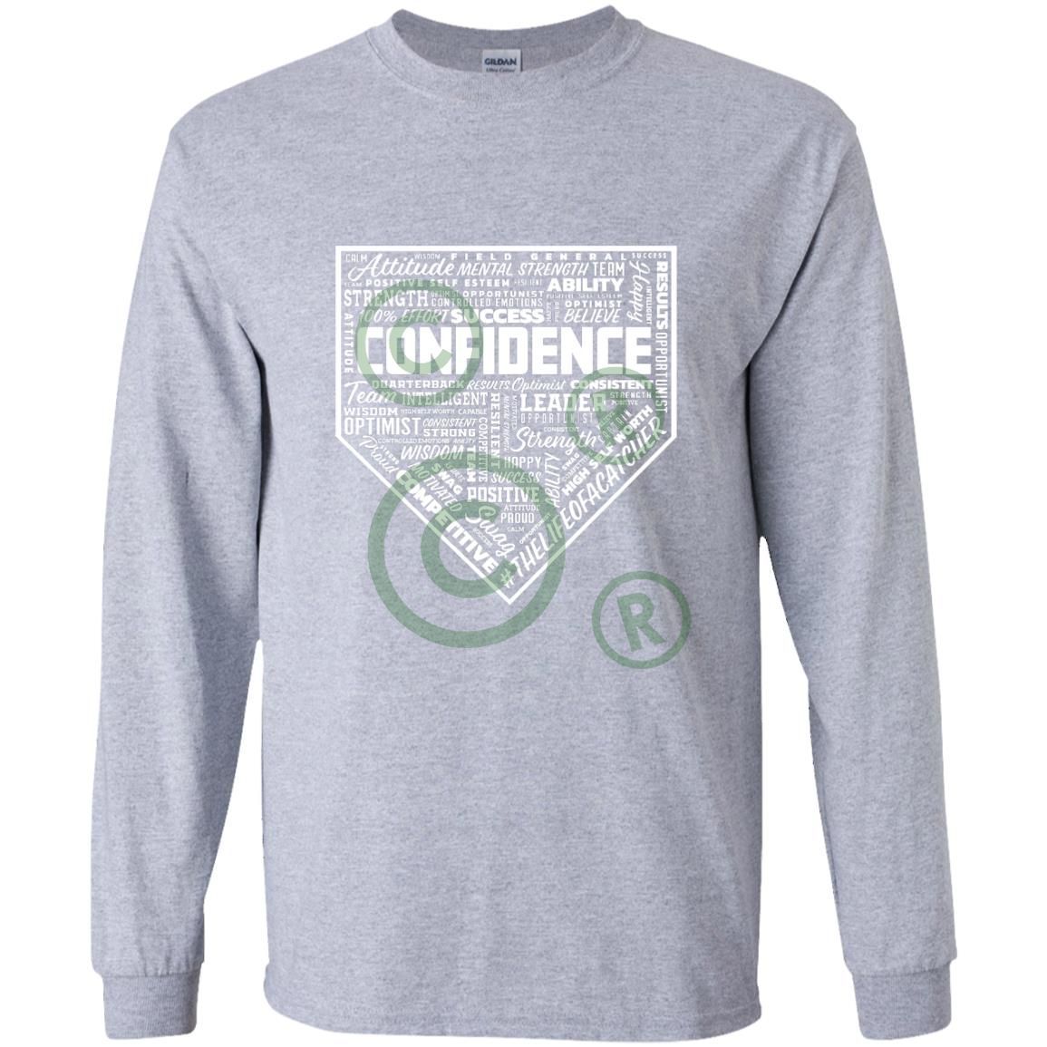 The Catching Guy Catcher Confidence Youth Long Sleeve Tee in grey