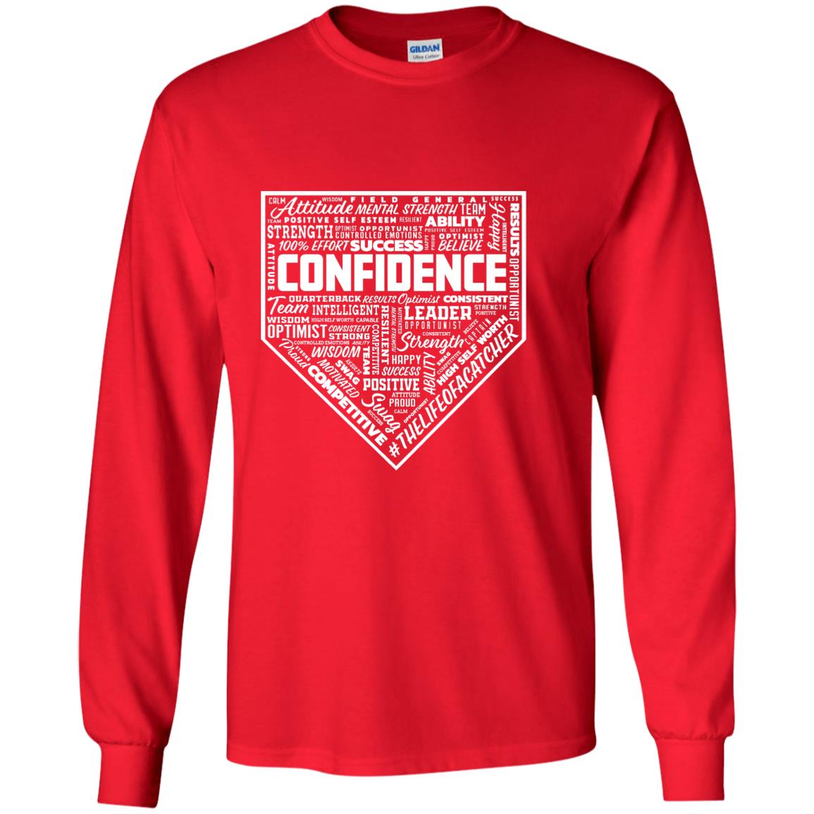 The Catching Guy Catcher Confidence Youth Long Sleeve Tee in red