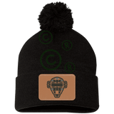 The Catching Guy Logo Baseball Catching Mask Pom Pom Knit Beanie Cap black