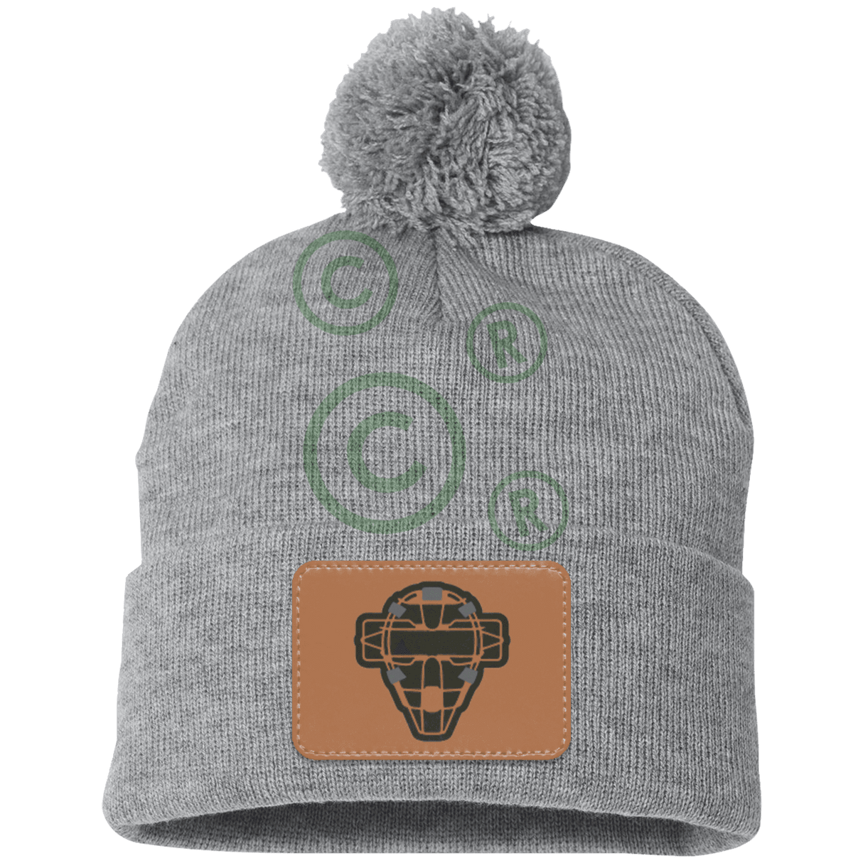 The Catching Guy Logo Baseball Catching Mask Pom Pom Knit Beanie Cap grey