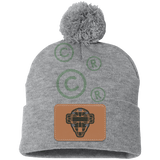 The Catching Guy Logo Baseball Catching Mask Pom Pom Knit Beanie Cap grey