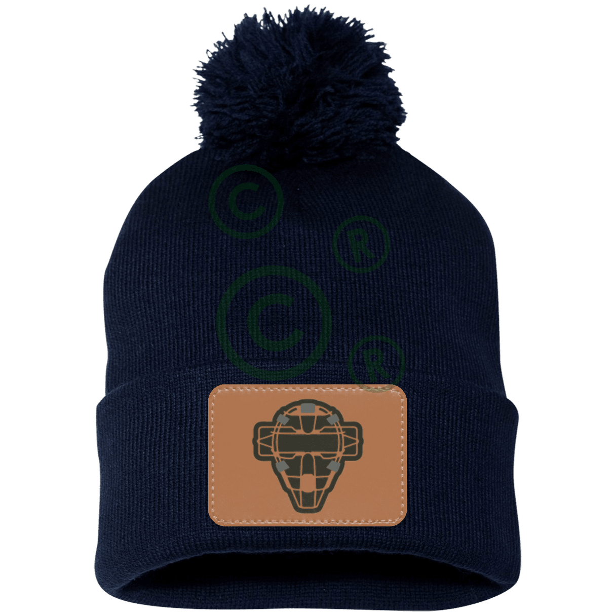 The Catching Guy Logo Baseball Catching Mask Pom Pom Knit Beanie Cap navy