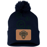 The Catching Guy Logo Baseball Catching Mask Pom Pom Knit Beanie Cap navy