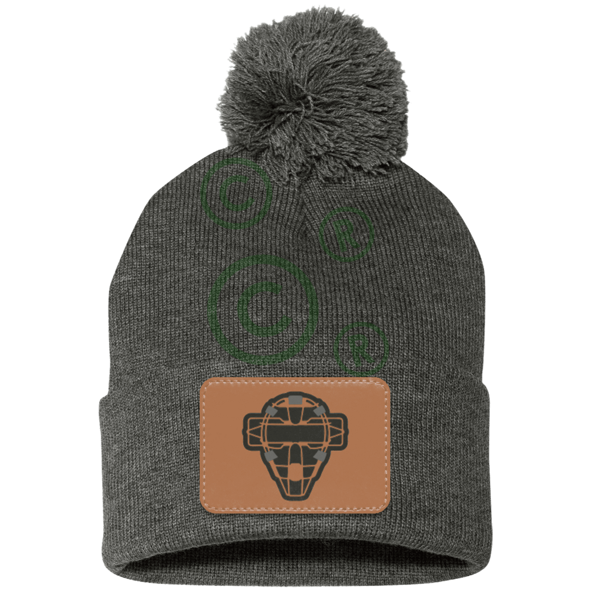 The Catching Guy Logo Baseball Catching Mask Pom Pom Knit Beanie Cap dark grey