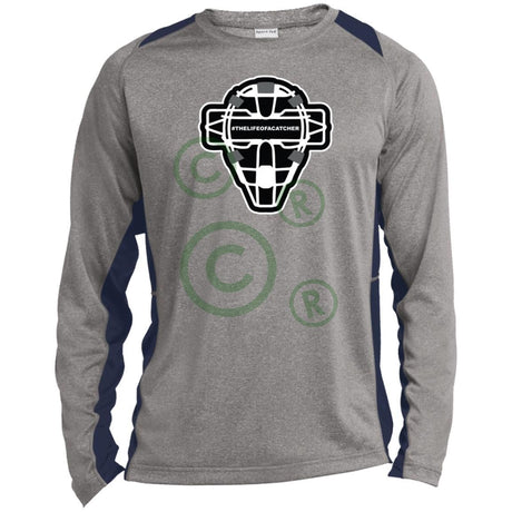 The Catching Guy Logo Mask Unisex Colorblock Performance Long Sleeve T-Shirt - Heather/Navy