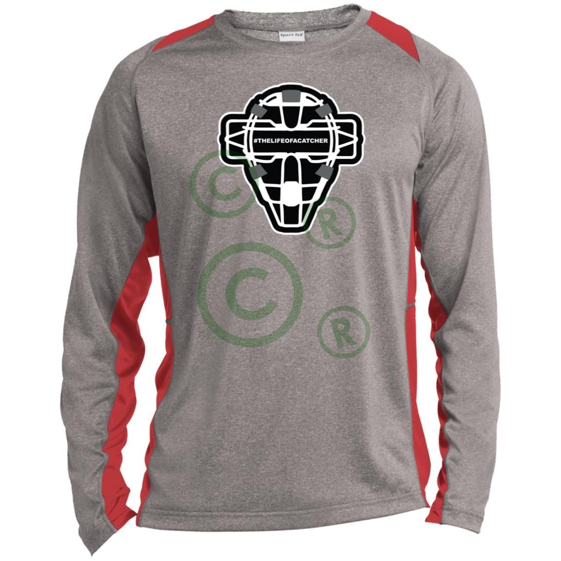 The Catching Guy Logo Mask Unisex Colorblock Performance Long Sleeve T-Shirt - Heather/Red