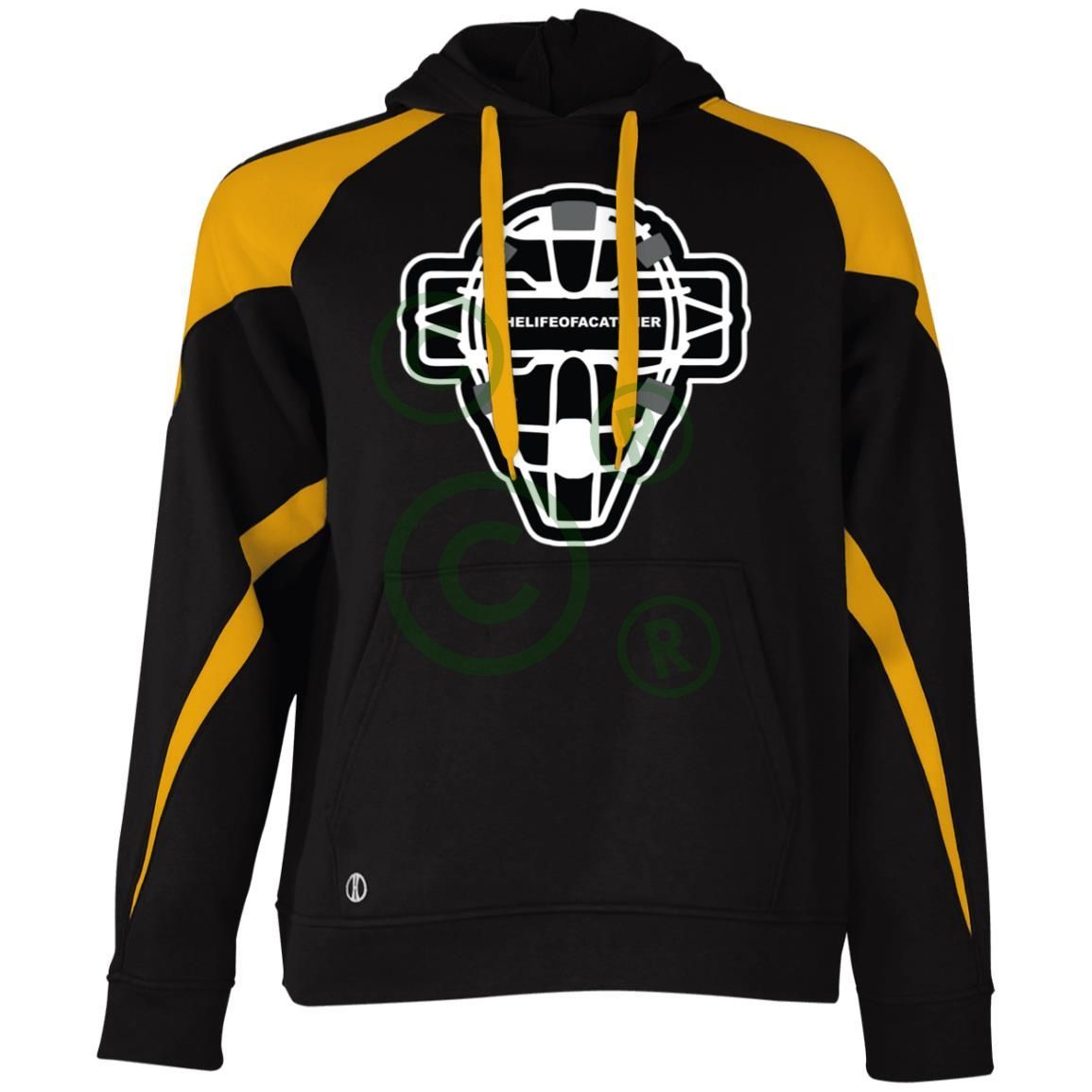 The Catching Guy Logo Mask Unisex Colorblock Fleece Hoodie - Black/Gold