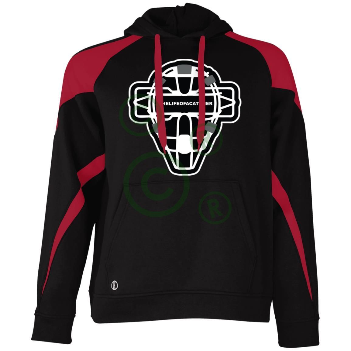 The Catching Guy Logo Mask Unisex Colorblock Fleece Hoodie - Black/Red