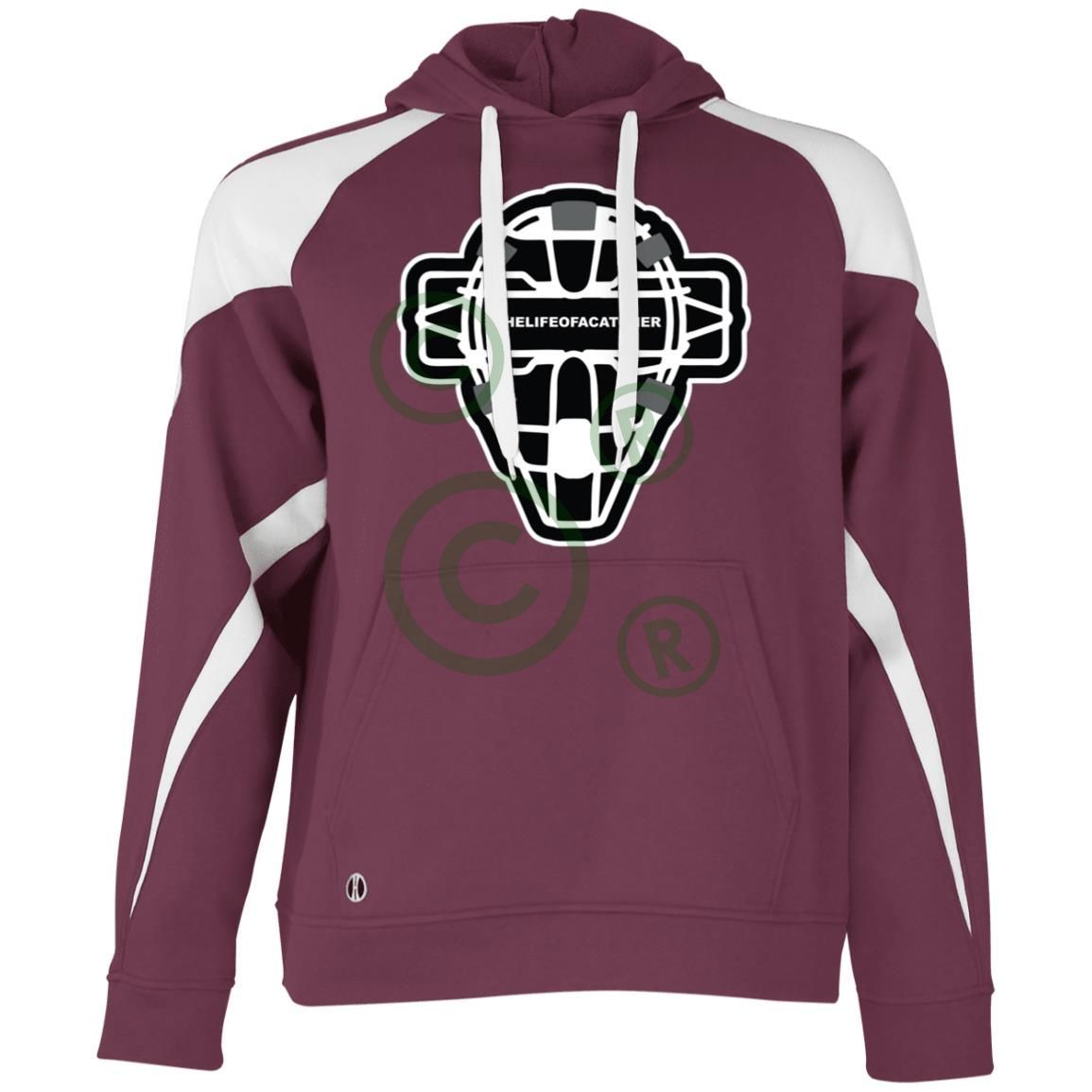 The Catching Guy Logo Mask Unisex Colorblock Fleece Hoodie - Maroon/White