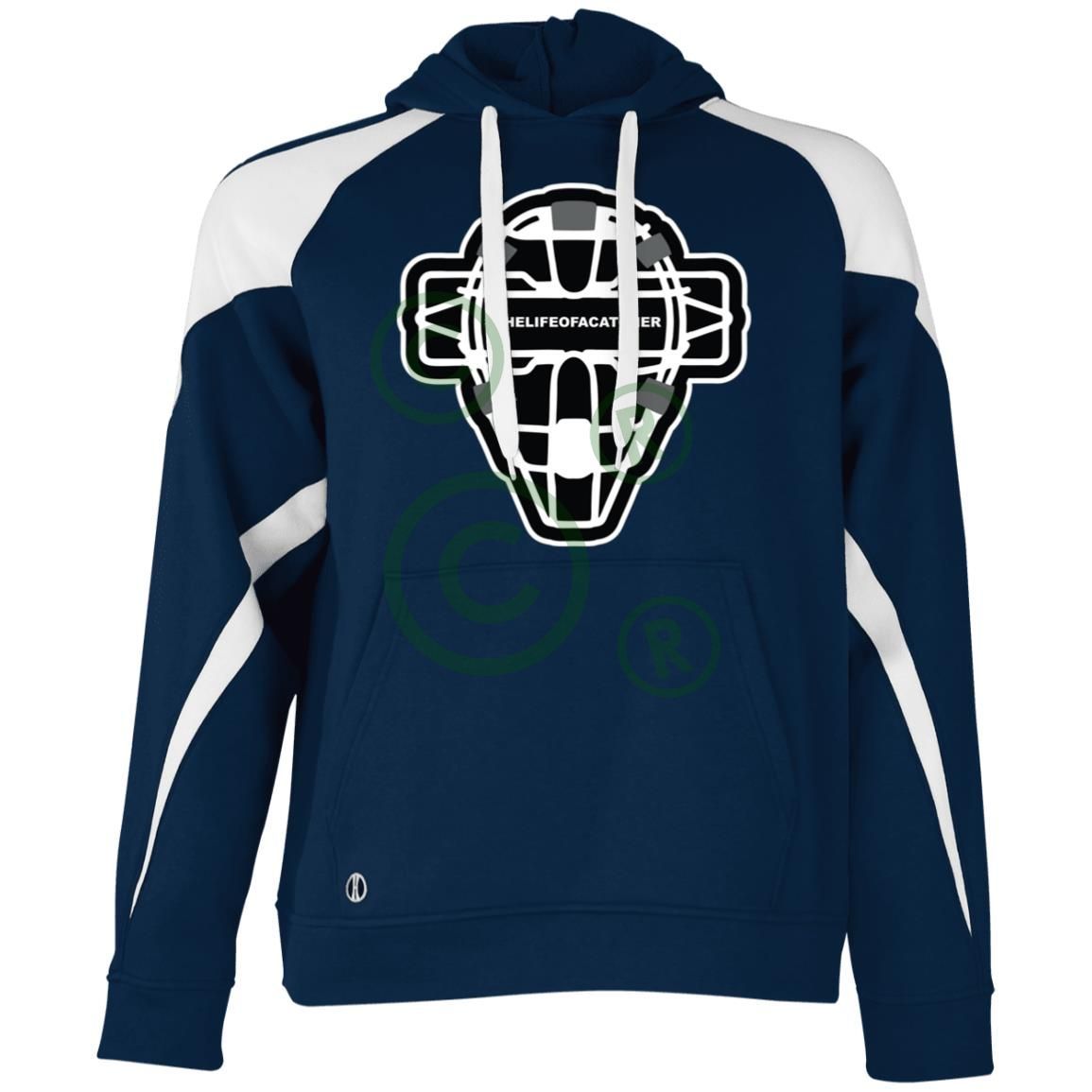 The Catching Guy Logo Mask Unisex Colorblock Fleece Hoodie - Navy/White