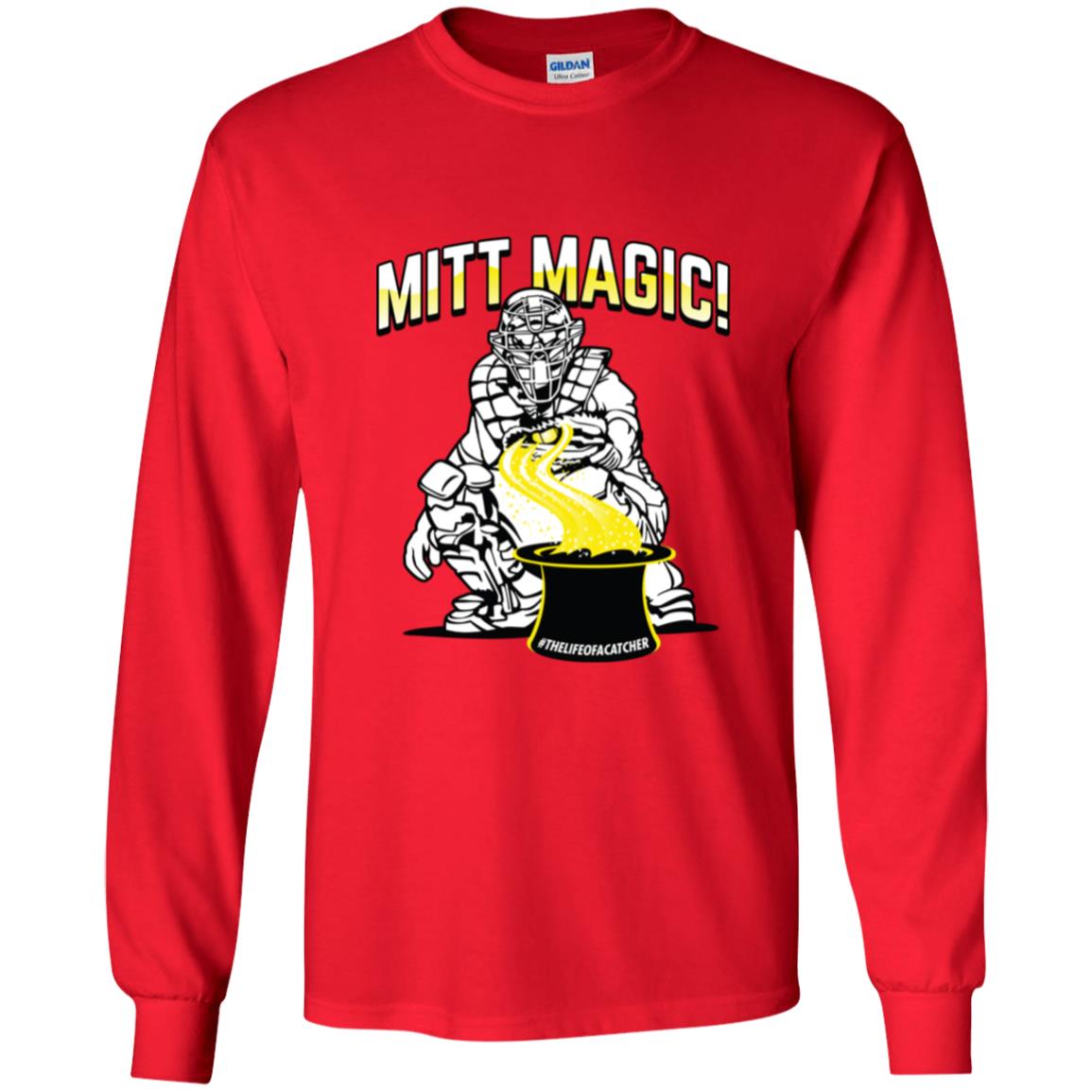 The Catching Guy Mitt Magic Youth Long Sleeve Tee red