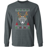 Ugly Christmas Sweater Catcher's Mask - Unisex Long Sleeve T Shirt - Dark Heather -Reindeer