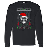 Ugly Christmas Sweater Catcher's Mask - Unisex Long Sleeve T-Shirt - Santa Hat - Black