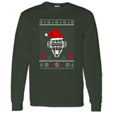 Ugly Christmas Sweater Catcher's Mask - Unisex Long Sleeve T-Shirt - Santa Hat - Forest Green