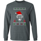 Ugly Christmas Sweater Catcher's Mask - Unisex Long Sleeve T-Shirt - Santa Hat - Heather Grey