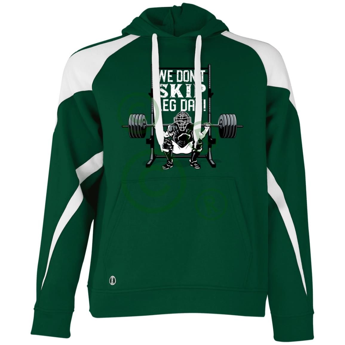 We Don't Skip Leg Day - Adult Colorblock Fleece Hoodie - Green/White