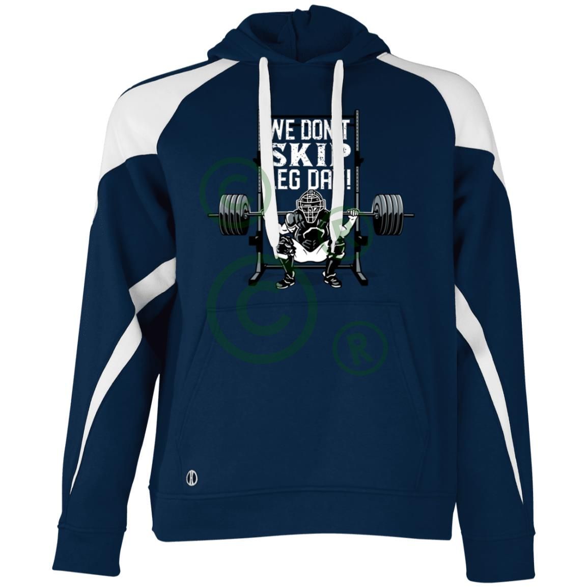 We Don't Skip Leg Day - Adult Colorblock Fleece Hoodie - Navy/White