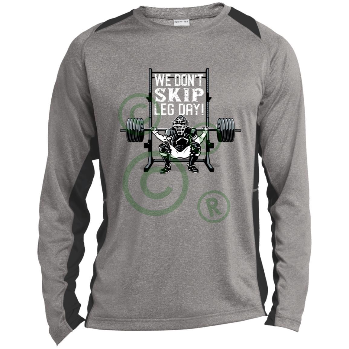 We Don't Skip Leg Day - Colorblock Performance Long Sleeve Tee - Vintage Heather/Black