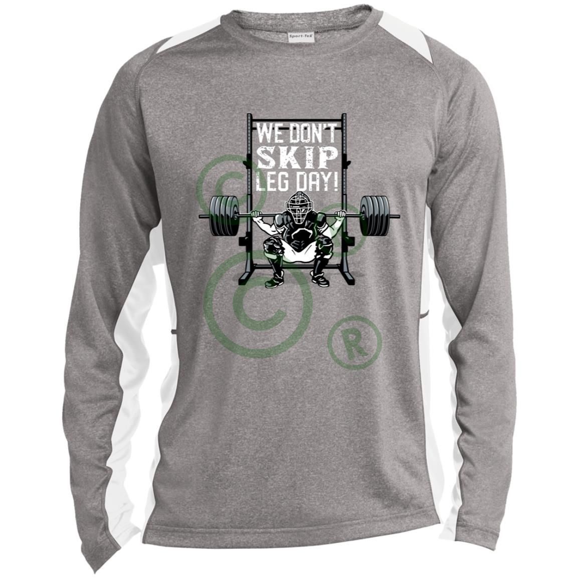 We Don't Skip Leg Day - Colorblock Performance Long Sleeve Tee - Vintage Heather/White